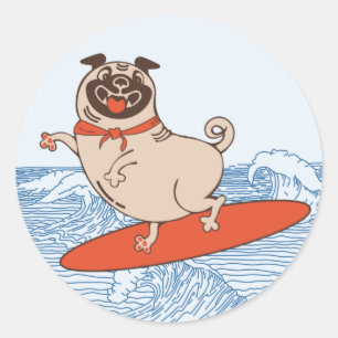 Golf die een gelukkige hond op het surfbord heeft ronde sticker