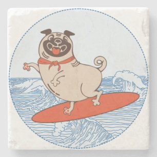 Golf die een gelukkige hond op het surfbord heeft stenen onderzetter