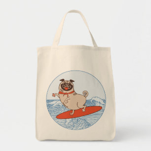 Golf die een gelukkige hond op het surfbord heeft tote bag