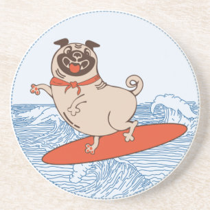 Golf die een gelukkige hond op het surfbord heeft zandsteen onderzetter