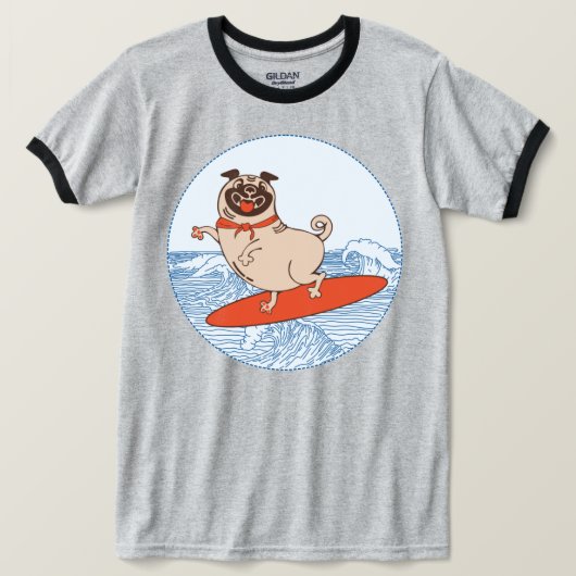 Golf die een gelukkige hond op surfboard T-Shirt h (Design voorkant)