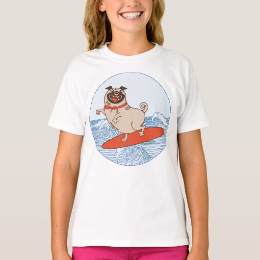 Golf die een gelukkige hond op surfboard T-Shirt h (Voorkant)