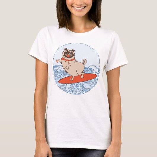 Golf die een gelukkige hond op surfboard T-Shirt h (Voorkant)