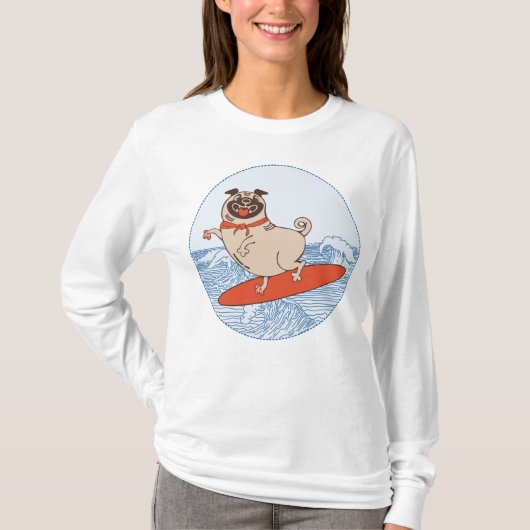 Golf die een gelukkige hond op surfboard T-Shirt h (Voorkant)