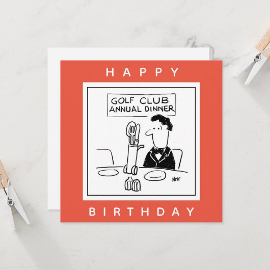 Golf Dinner heeft Cutlery in Golf Trolley Cartoon Kaart (Voorkant / Achterkant in situ)