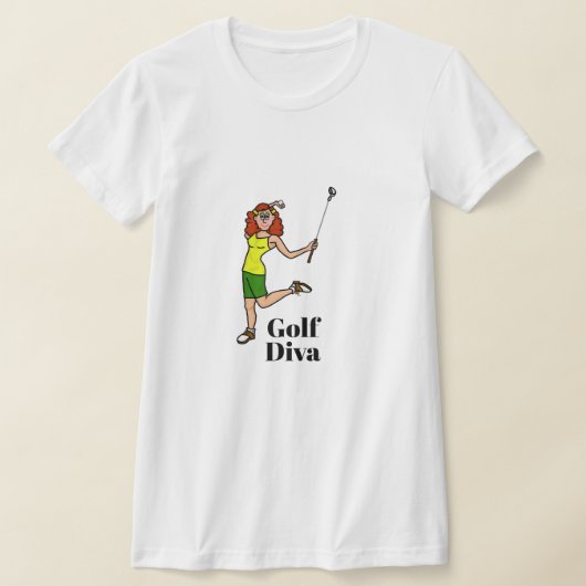 Golf Diva Rood Hoofd Auburn Vrouw Golfer T-shirt (Laagn)