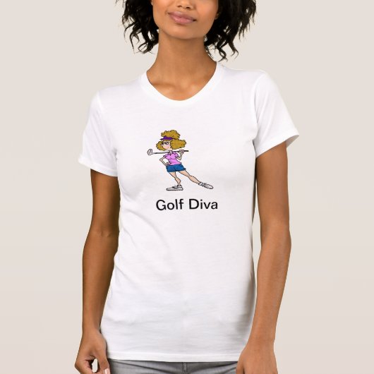 Golf Diva TShirt met Cartoon Woman Golfer (Voorkant)