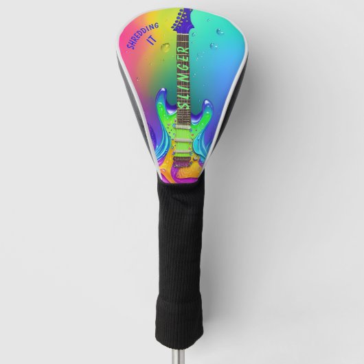 Golf Driver Hoesje Neon Guitar Boho Design Golfheadcover (Voorkant)