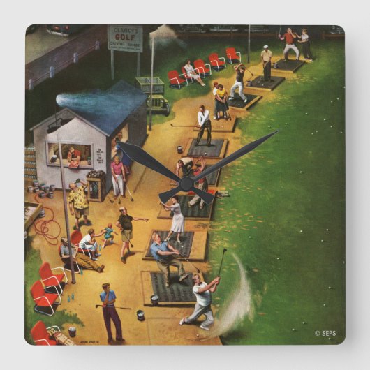 Golf Driving Range van John Falter Vierkante Klok (Voorkant)