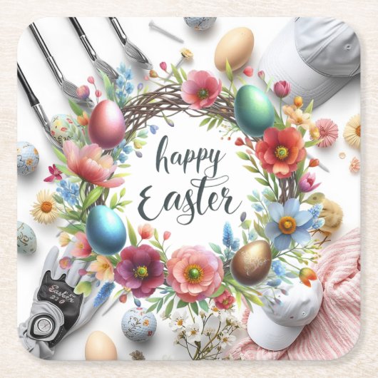 Golf Easter eggs balls and flower and equipment Kartonnen Onderzetters (Voorkant)