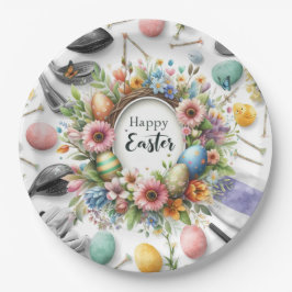 Golf easter eieren ballen en bloem en materiaal papieren bordje