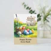 Golf Easter for golfer watercolor Spring Briefkaart (Staand voorkant)
