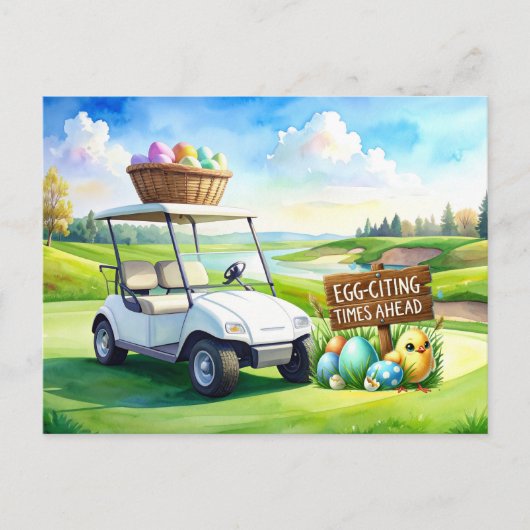 Golf easter holiday with golf cart and easter eggs briefkaart (Voorkant)