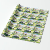 Golf Easter holiday with golf cart and easter eggs Cadeaupapier (Uitgerold)