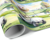 Golf Easter holiday with golf cart and easter eggs Cadeaupapier (Rol Hoek)