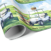 Golf Easter holiday with golf cart and easter eggs Cadeaupapier (Rol Hoek)