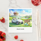 Golf easter holiday with golf cart and easter eggs servet (Insitu)
