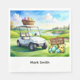 Golf easter holiday with golf cart and easter eggs servet