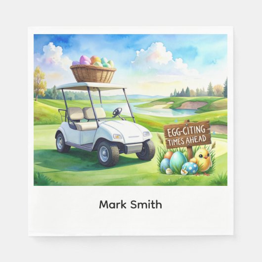 Golf easter holiday with golf cart and easter eggs servet (Voorkant)