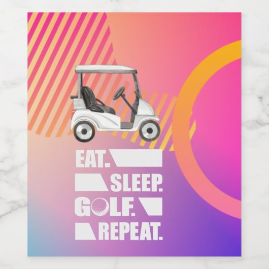 Golf Eat Sleep Golf Herhalen met golfkarretje Wijn Etiket (Enkel label)