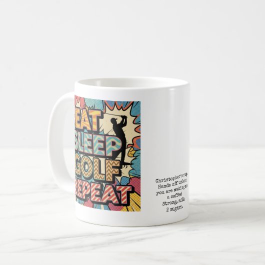 Golf Eat Sleep Repeat Pop Art Personalized Koffiemok (Voorkant links)