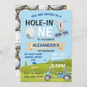 Golf eerste 1e verjaardagsfeestje kaart (Voorkant / Achterkant)