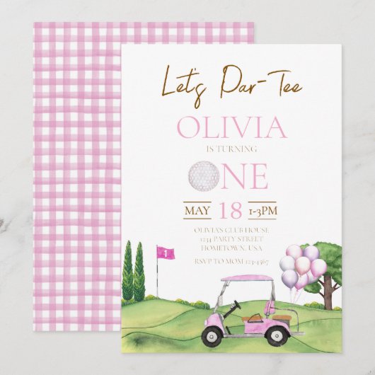 Golf eerste verjaardag par t-shirt uitnodiging (Voorkant / Achterkant)