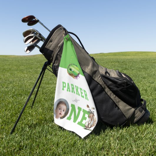 Golf Eerste Verjaardag Schattige Gepersonaliseerde Golfhanddoek (Groen)