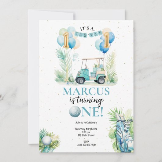 Golf Eerste Verjaardag uitnodiging (Voorkant)