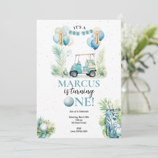 Golf Eerste Verjaardag uitnodiging (Staand voorkant)