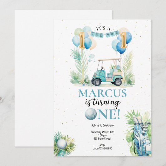 Golf Eerste Verjaardag uitnodiging (Voorkant / Achterkant)