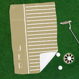 Golf Eigen Initiëlen | Goud Witte Moderne Strepen Golfhanddoek