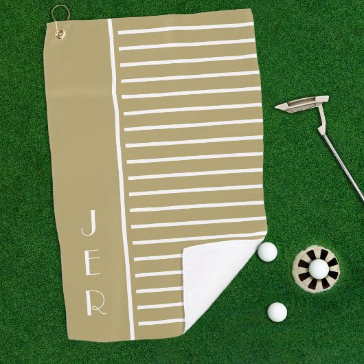 Golf Eigen Initiëlen | Goud Witte Moderne Strepen Golfhanddoek