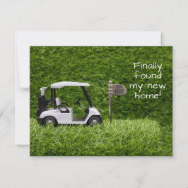Golf eindelijk vonden we een nieuw huis verhuizen aankondiging