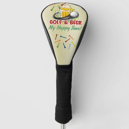 Golf en Beer Mijn Happy Time voor golfer Golfheadcover (Voorkant)