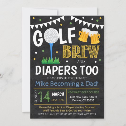 Golf en Bier Baby shower Kaart (Voorkant)