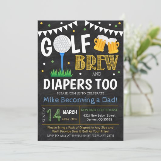 Golf en Bier Baby shower Kaart (Staand voorkant)