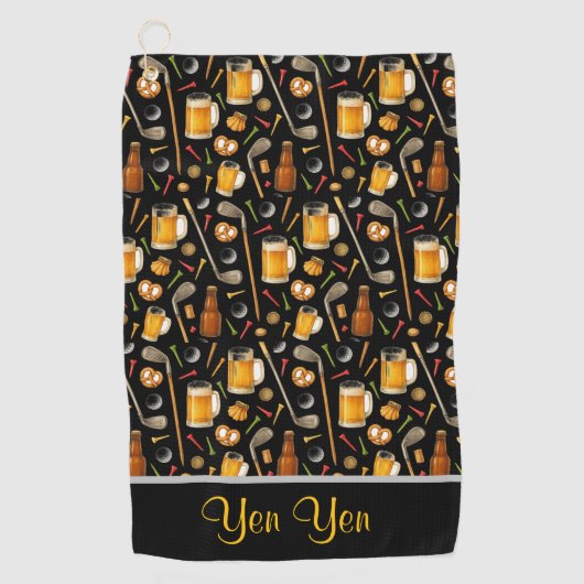 Golf en Bier voor Golfer Golfhanddoek (Voorkant)