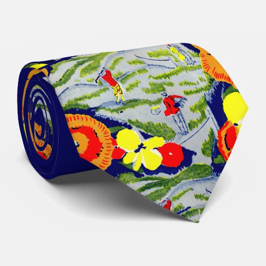 golf en bloemenprint stropdas (Opgerold)