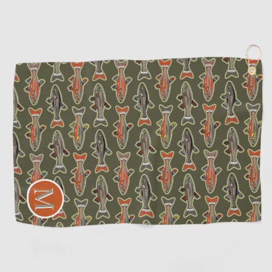 Golf en Gevist Brook Trout Sinaasappel Grijs Groen Golfhanddoek (Horizontaal)