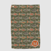 Golf en Gevist Brook Trout Sinaasappel Grijs Groen Golfhanddoek (Voorkant)