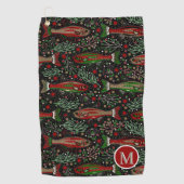 Golf en Geviste Brook Forel Rood Groen Grijs Golfhanddoek (Voorkant)