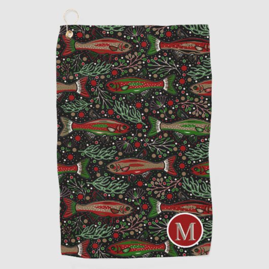 Golf en Geviste Brook Forel Rood Groen Grijs Golfhanddoek (Voorkant)