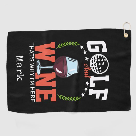 Golf en wijn daarom ben ik hier golfhanddoek (Horizontaal)