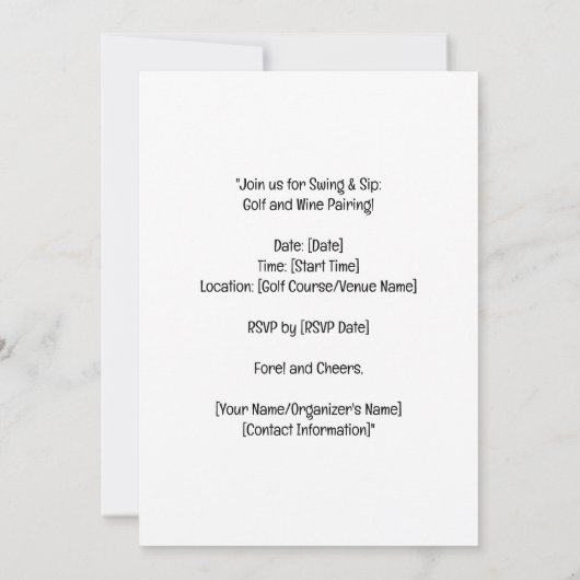 Golf en wijn parkeerplaats feest voor golfer kaart (Achterkant)