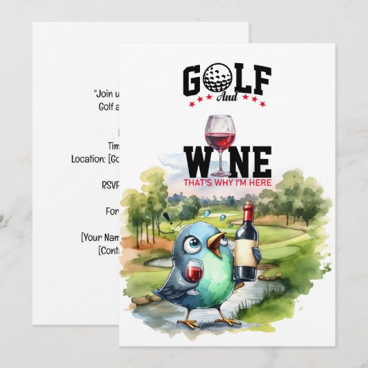 Golf en wijn parkeerplaats feest voor golfer kaart (Voorkant / Achterkant)