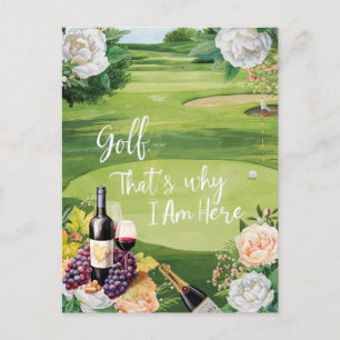 Golf en wijn voor golfer op golfbaan briefkaart
