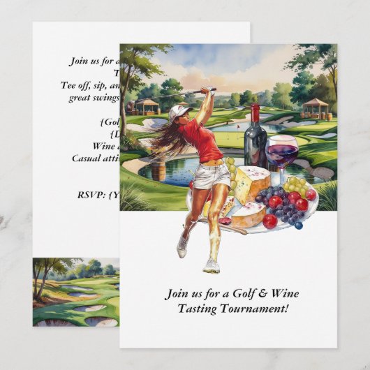 Golf- en wijnproeverijtoernooi uitnodiging (Voorkant / Achterkant)