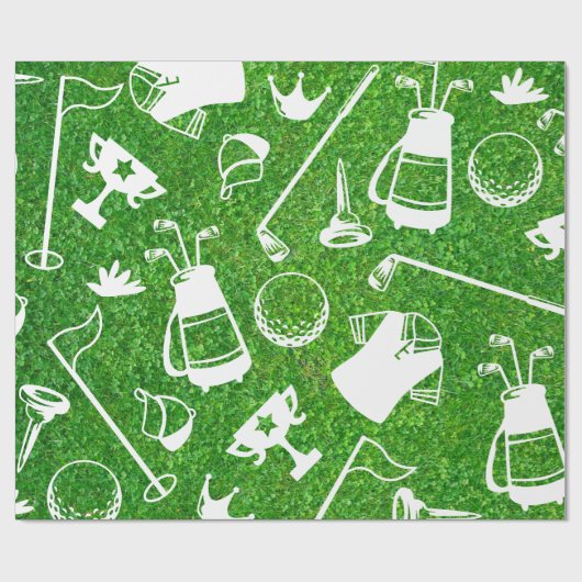 Golf equipment on green grass background cadeaupapier (Vlak)