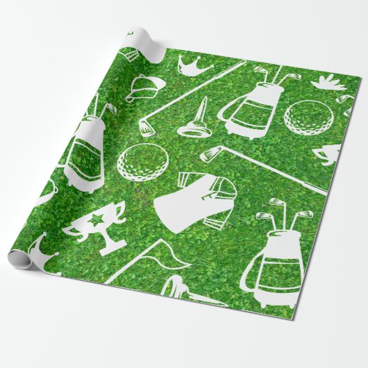 Golf equipment on green grass background cadeaupapier (Uitgerold)